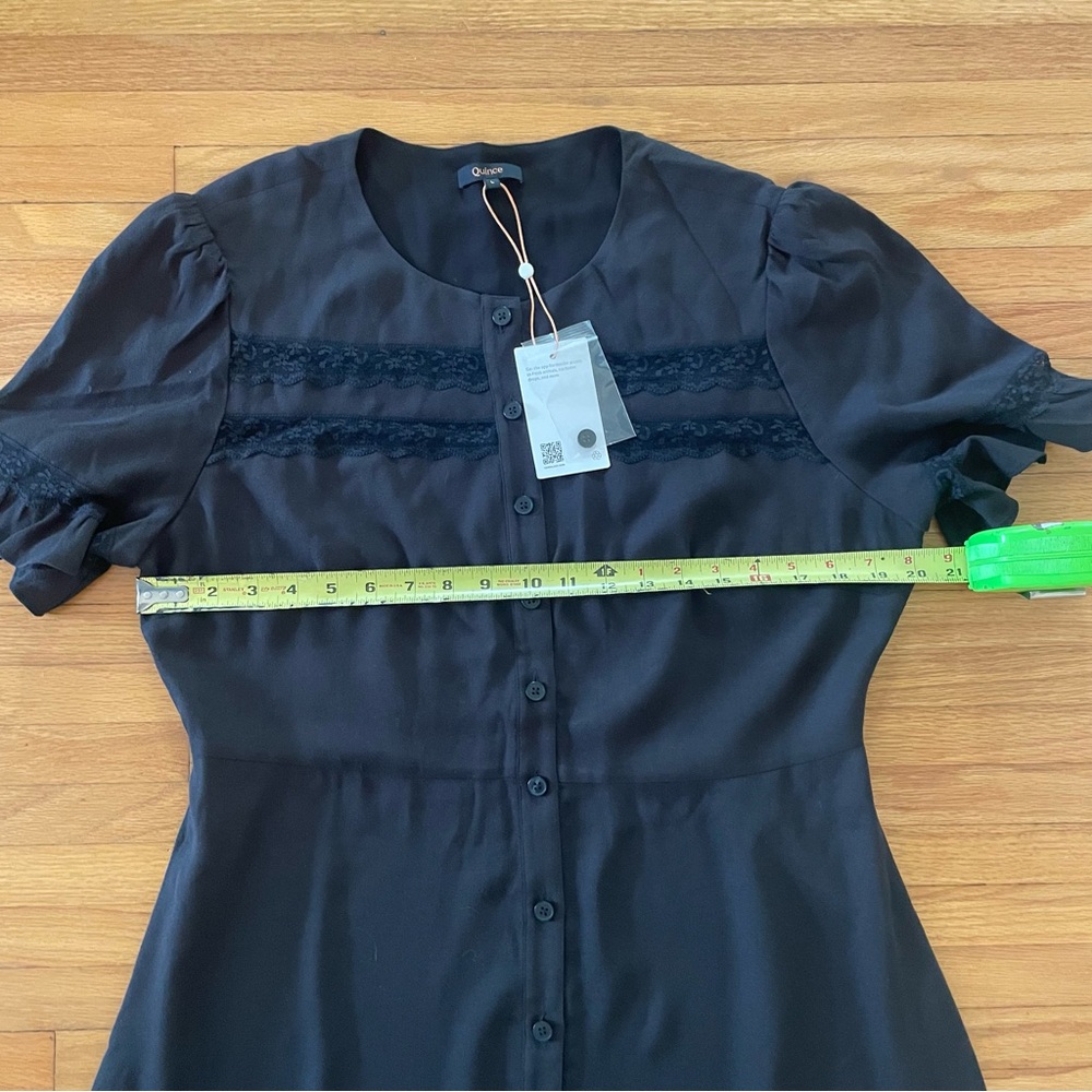 Quince Women Lightweight Crepe Lace Inset Midi Dress Black - Sz Large NWT - Picture 12 of 14